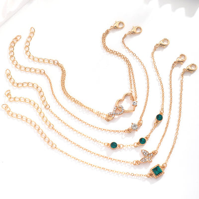 Bohemian 5pc Green Crystal Bracelets Jewelry Set For Women Heart Bracelet Wedding Engagement Bracelet Fashion Jewelry - Be Fatima 