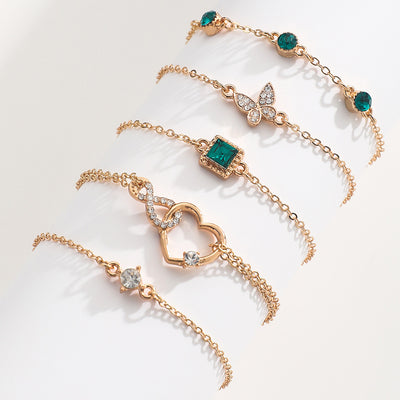 Bohemian 5pc Green Crystal Bracelets Jewelry Set For Women Heart Bracelet Wedding Engagement Bracelet Fashion Jewelry - Be Fatima 