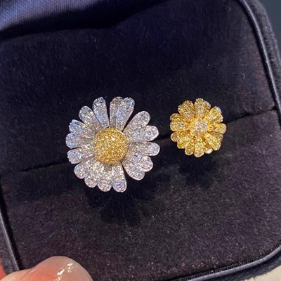 S925 Sterling Silver Ins Double Open Yellow Diamond Ring - Be Fatima 