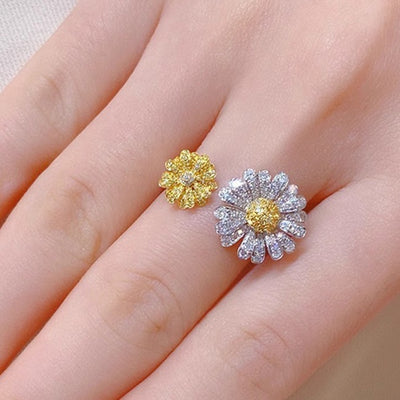 S925 Sterling Silver Ins Double Open Yellow Diamond Ring - Be Fatima 