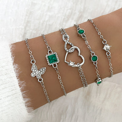 Bohemian 5pc Green Crystal Bracelets Jewelry Set For Women Heart Bracelet Wedding Engagement Bracelet Fashion Jewelry - Be Fatima 
