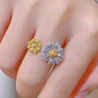 S925 Sterling Silver Ins Double Open Yellow Diamond Ring - Be Fatima 