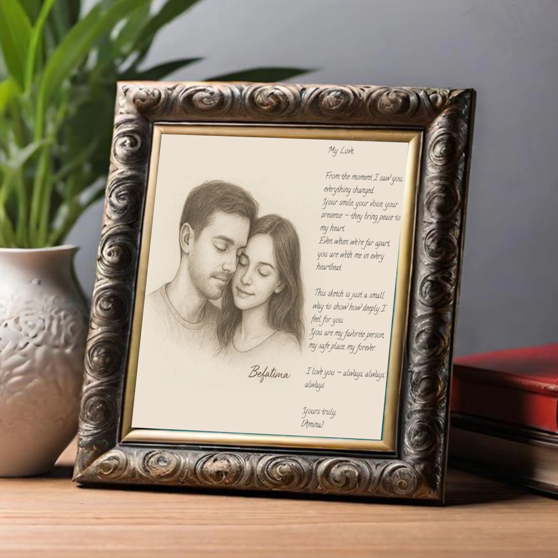 Handmade Sketch with Emotional Love Letter Combo Printed file II Personalized Sketch with Handwritten Love Letter (PDF)