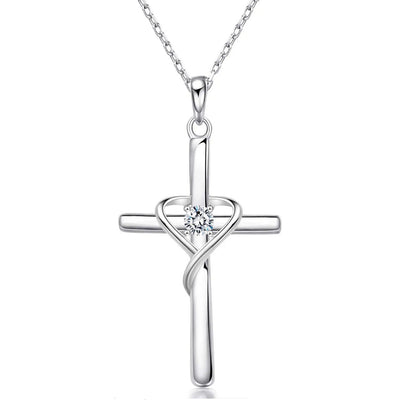 S925 Sterling Silver Cross Frame Pendant Clavicle Chain - Be Fatima 