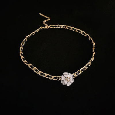 Dark Style Rhinestone-encrusted Pearl Flower Leather Winding Necklace - Be Fatima 