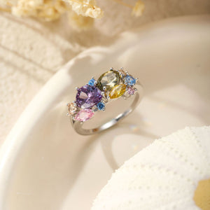 S25 Sterling Silver Dopamine Colorful Flower Zircon High Luxury Magic Color Ring - Be Fatima 