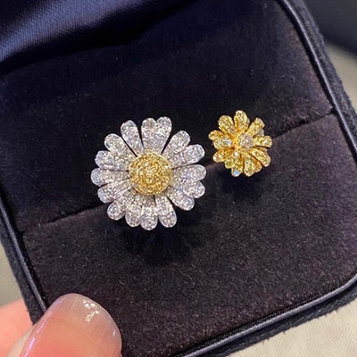 S925 Sterling Silver Ins Double Open Yellow Diamond Ring - Be Fatima 