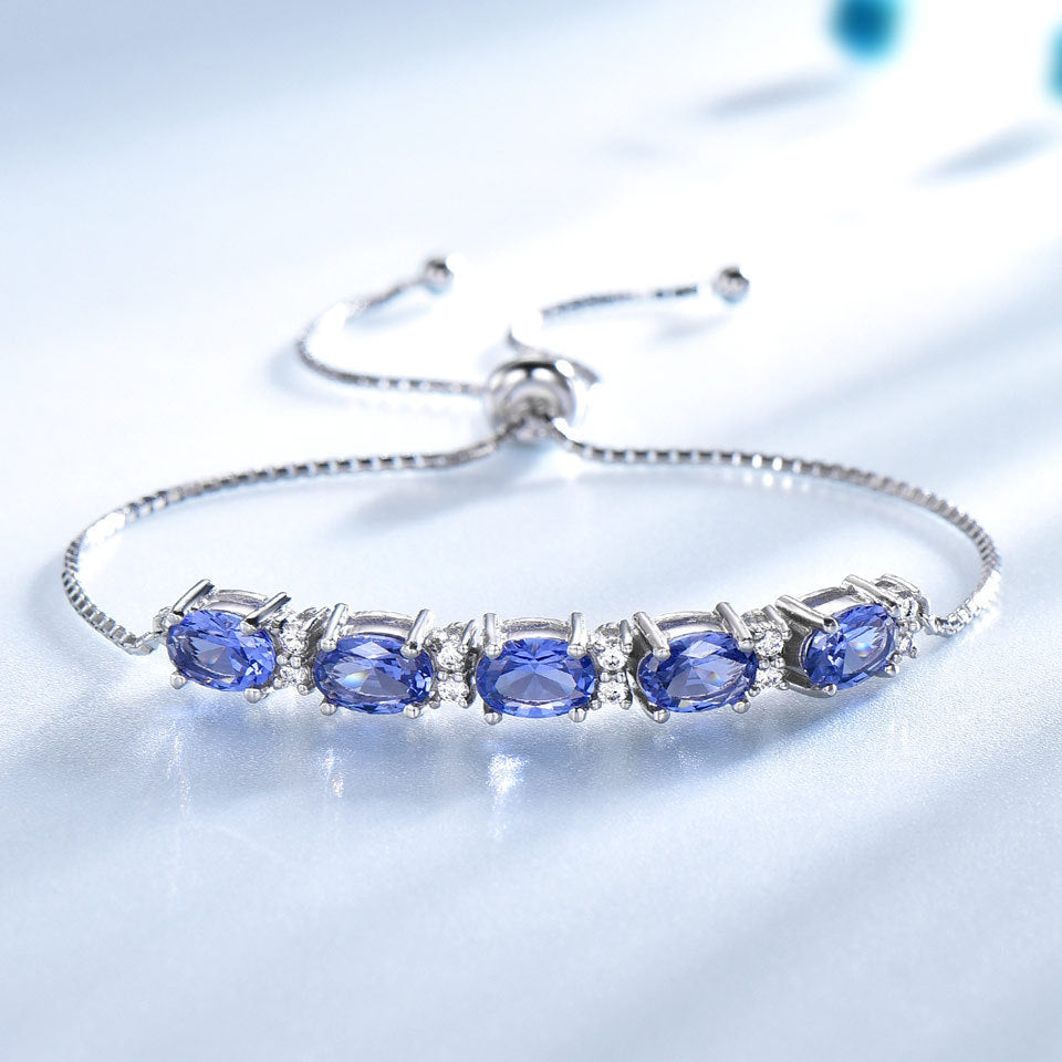 Bracelets For Women Gemstone Blue Topaz Adjustable Chain Link Bracelet Christmas Jewelry - Be Fatima 