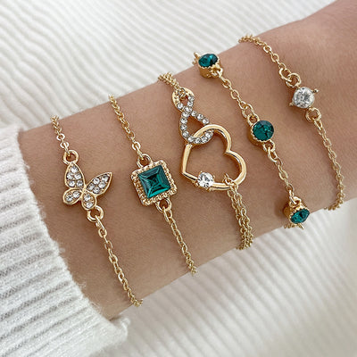 Bohemian 5pc Green Crystal Bracelets Jewelry Set For Women Heart Bracelet Wedding Engagement Bracelet Fashion Jewelry - Be Fatima 