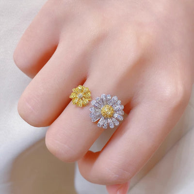S925 Sterling Silver Ins Double Open Yellow Diamond Ring - Be Fatima 